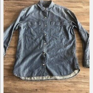 ALLSAINTS OCTAVIA MILITARY SHIRT INDIGO BLUE Sz 2 Women’s Denim Style Pearl
